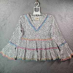 NEW‎ Savanna Jane Top Blouse Women Small Embroidered Black Dot White